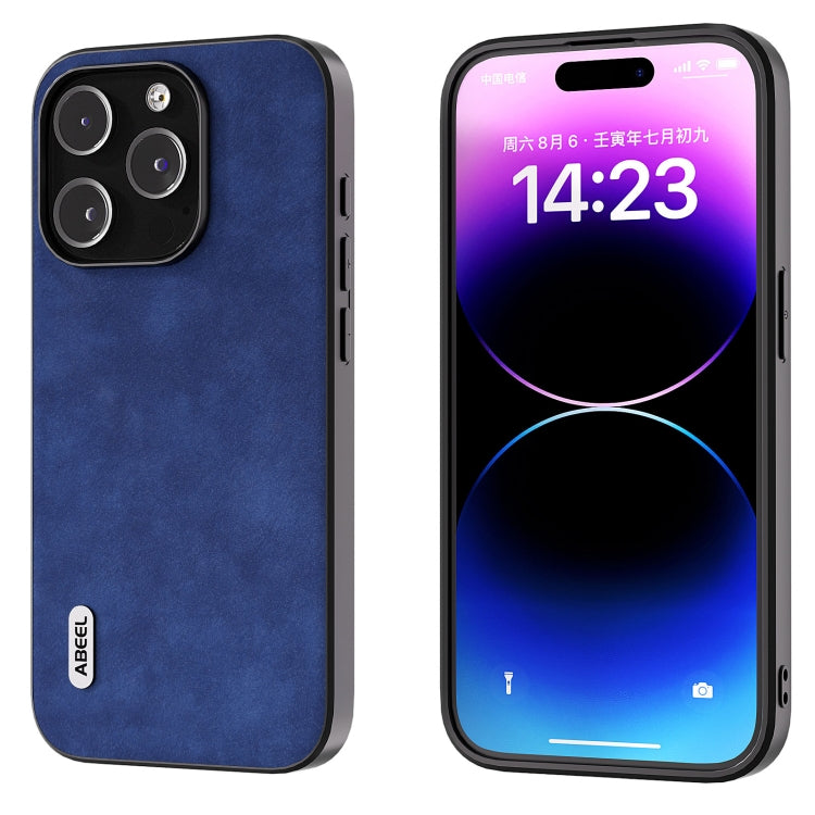 For iPhone 15 Pro ABEEL Morocco Texture PU Phone Case(Blue) - HoMEdemic™ 