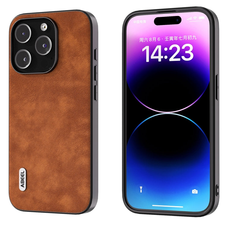 For iPhone 15 Pro ABEEL Morocco Texture PU Phone Case(Brown) - HoMEdemic™ 