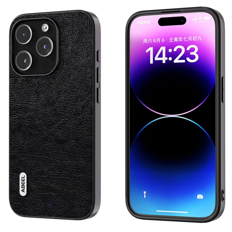 For iPhone 15 Pro ABEEL Retro Litchi Texture PU Phone Case(Black) - HoMEdemic™ 