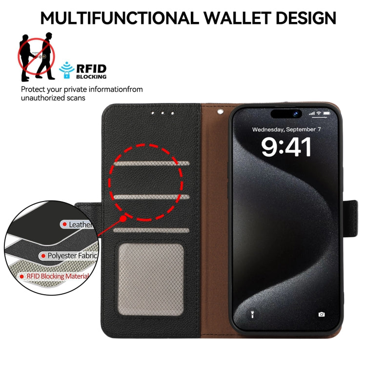 For iPhone 15 Pro ABEEL Side-Magnetic Litchi Pattern Leather RFID Phone Case(Black) - HoMEdemic™ 