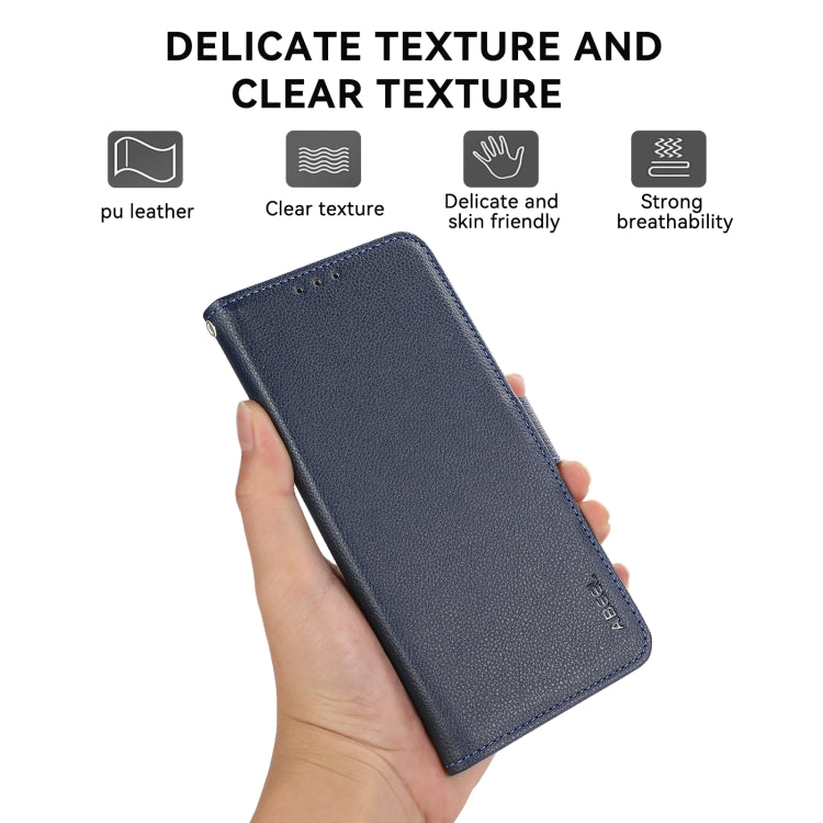 For iPhone 15 Pro ABEEL Side-Magnetic Litchi Pattern Leather RFID Phone Case(Blue) - HoMEdemic™ 