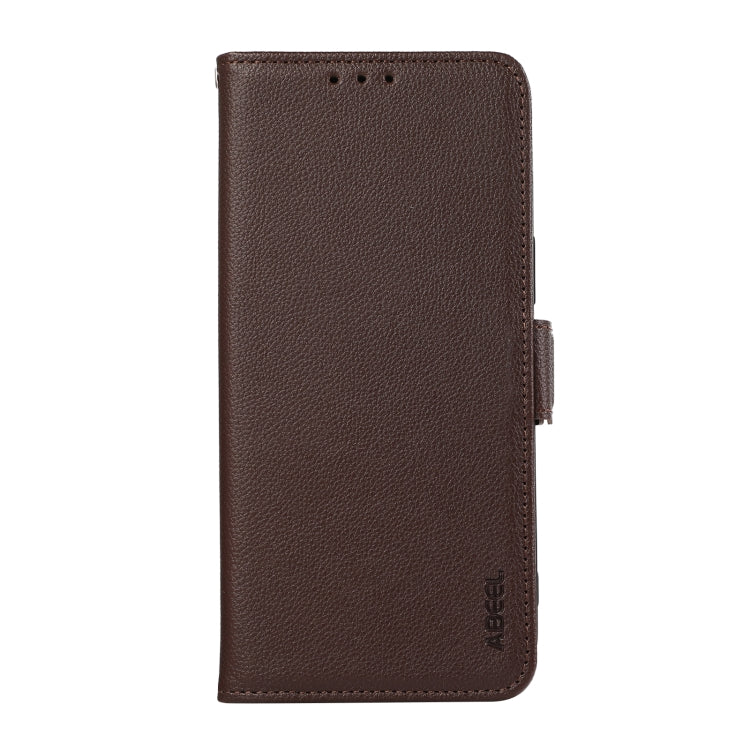 For iPhone 15 Pro ABEEL Side-Magnetic Litchi Pattern Leather RFID Phone Case(Brown) - HoMEdemic™ 