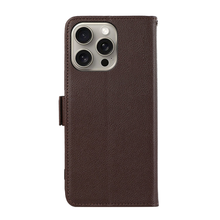 For iPhone 15 Pro ABEEL Side-Magnetic Litchi Pattern Leather RFID Phone Case(Brown) - HoMEdemic™ 