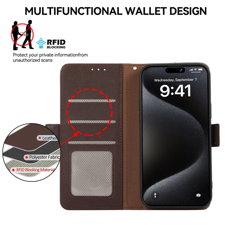 For iPhone 15 Pro ABEEL Side-Magnetic Litchi Pattern Leather RFID Phone Case(Brown) - HoMEdemic™ 