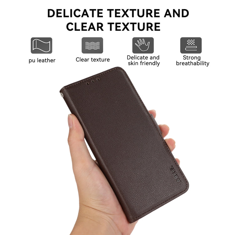 For iPhone 15 Pro ABEEL Side-Magnetic Litchi Pattern Leather RFID Phone Case(Brown) - HoMEdemic™ 