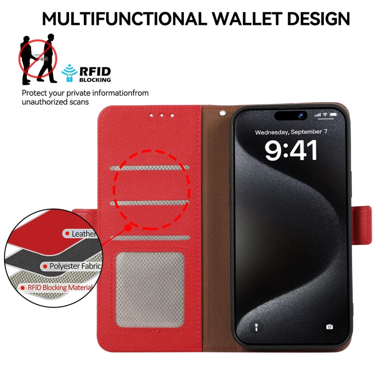 For iPhone 15 Pro ABEEL Side-Magnetic Litchi Pattern Leather RFID Phone Case(Red) - HoMEdemic™ 