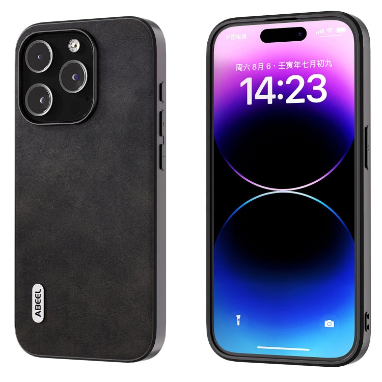 For iPhone 15 Pro ABEEL Two-color Calf Texture PU Phone Case(Black) - HoMEdemic™ 