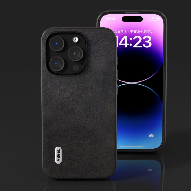 For iPhone 15 Pro ABEEL Two-color Calf Texture PU Phone Case(Black) - HoMEdemic™ 