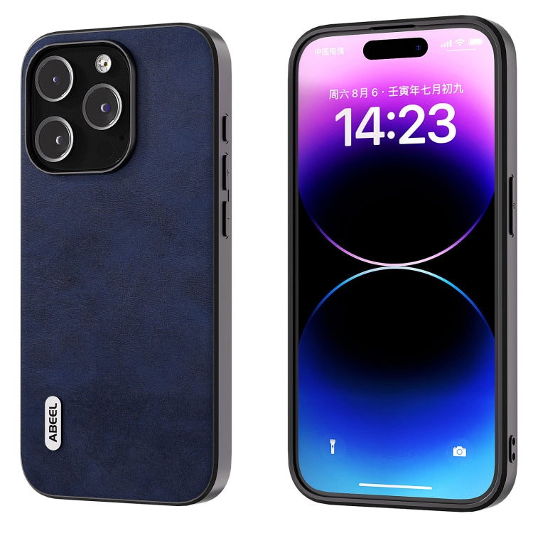 For iPhone 15 Pro ABEEL Two-color Calf Texture PU Phone Case(Blue) - HoMEdemic™ 