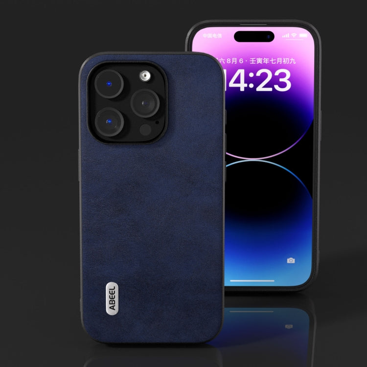 For iPhone 15 Pro ABEEL Two-color Calf Texture PU Phone Case(Blue) - HoMEdemic™ 