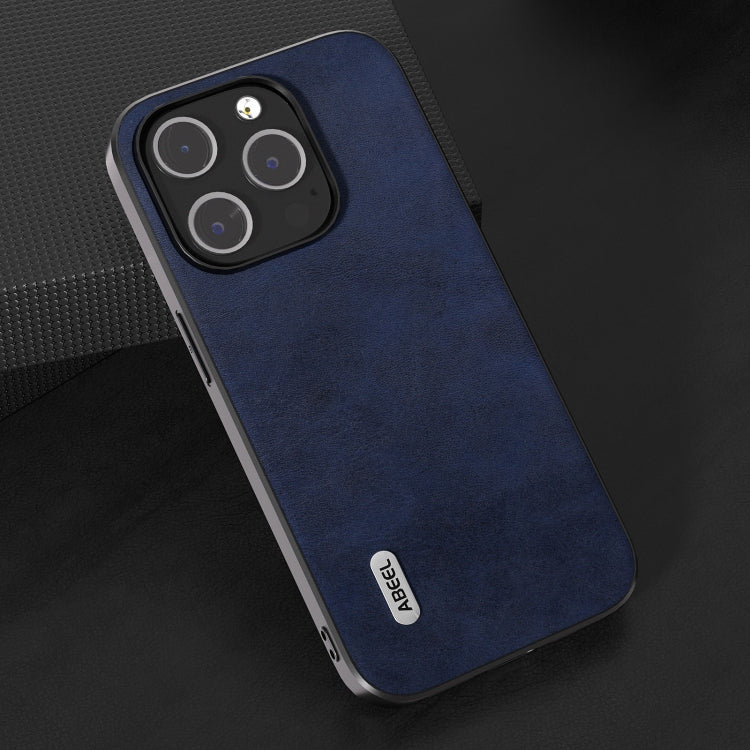 For iPhone 15 Pro ABEEL Two-color Calf Texture PU Phone Case(Blue) - HoMEdemic™ 