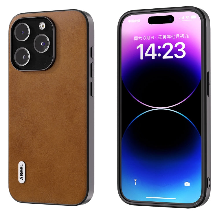 For iPhone 15 Pro ABEEL Two-color Calf Texture PU Phone Case(Brown) - HoMEdemic™ 