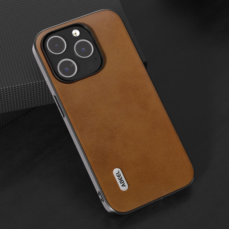 For iPhone 15 Pro ABEEL Two-color Calf Texture PU Phone Case(Brown) - HoMEdemic™ 