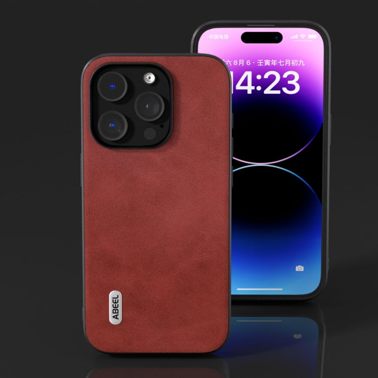 For iPhone 15 Pro ABEEL Two-color Calf Texture PU Phone Case(Red) - HoMEdemic™ 