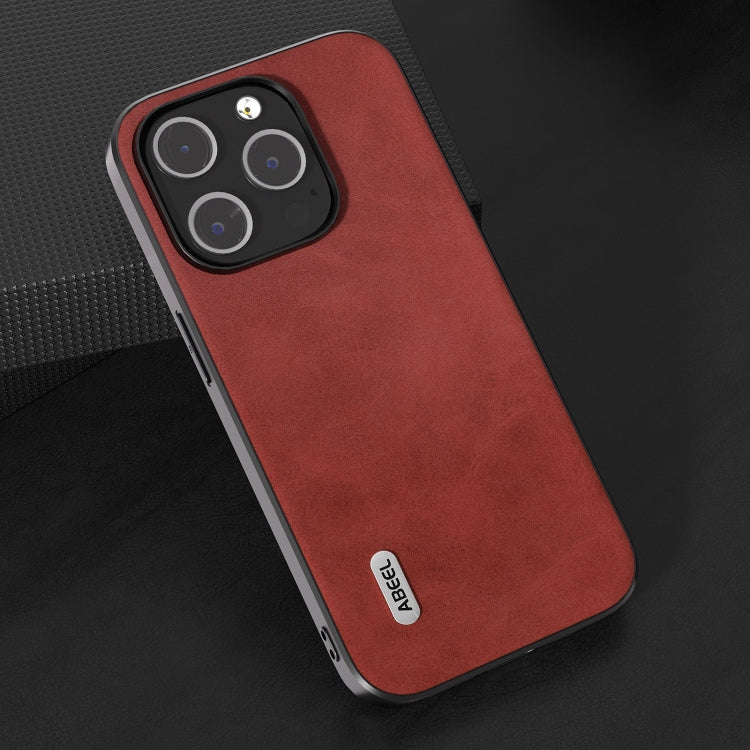 For iPhone 15 Pro ABEEL Two-color Calf Texture PU Phone Case(Red) - HoMEdemic™ 