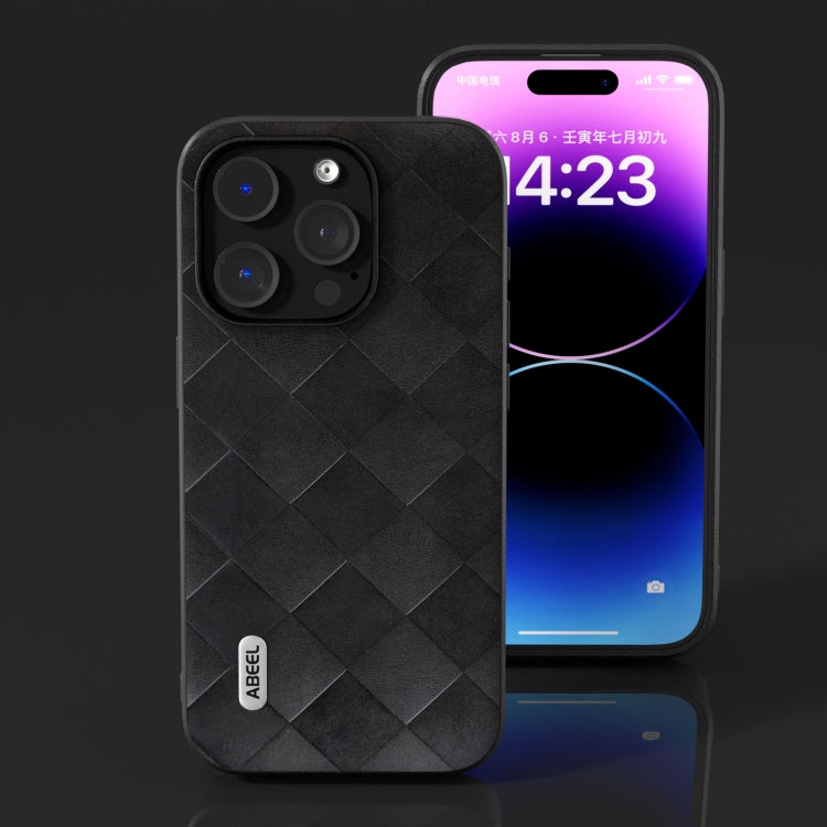 For iPhone 15 Pro ABEEL Weave Plaid PU Phone Case(Black) - HoMEdemic™ 