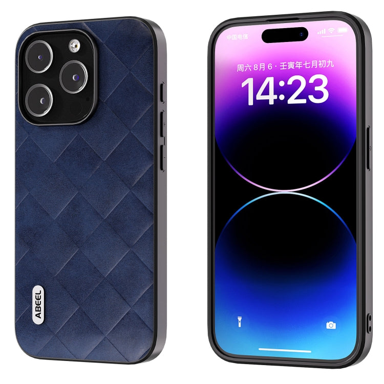 For iPhone 15 Pro ABEEL Weave Plaid PU Phone Case(Blue) - HoMEdemic™ 
