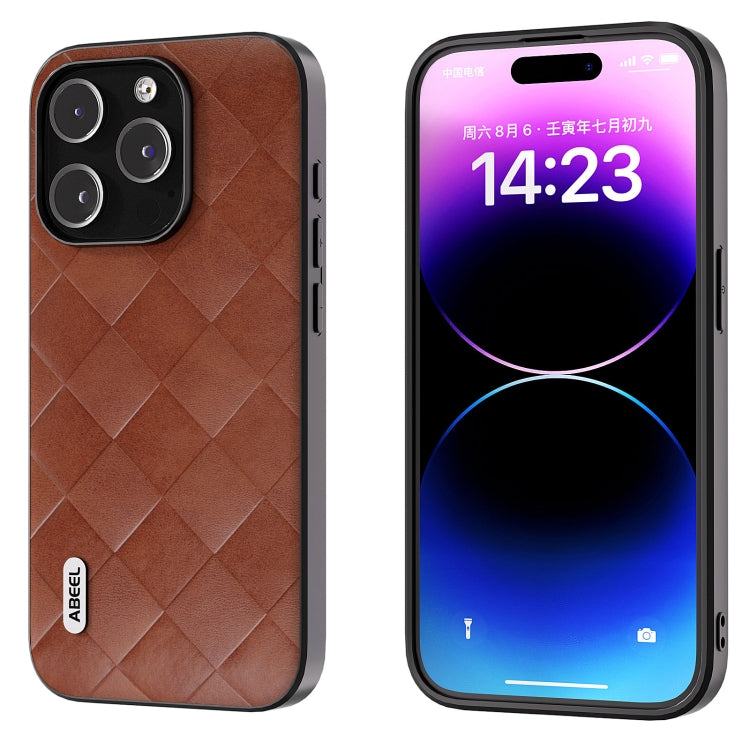 For iPhone 15 Pro ABEEL Weave Plaid PU Phone Case(Brown) - HoMEdemic™ 