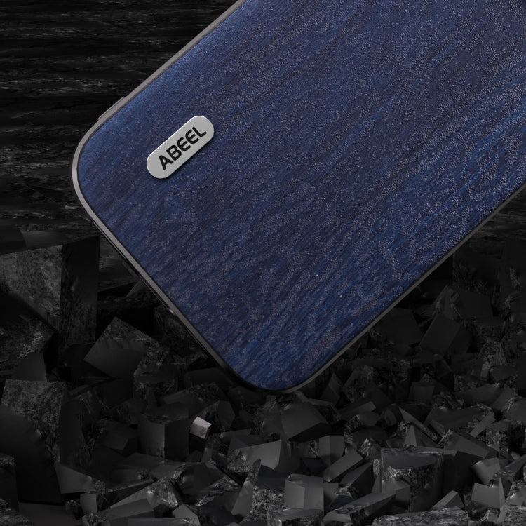 For iPhone 15 Pro ABEEL Wood Texture PU Phone Case(Blue) - HoMEdemic™ 