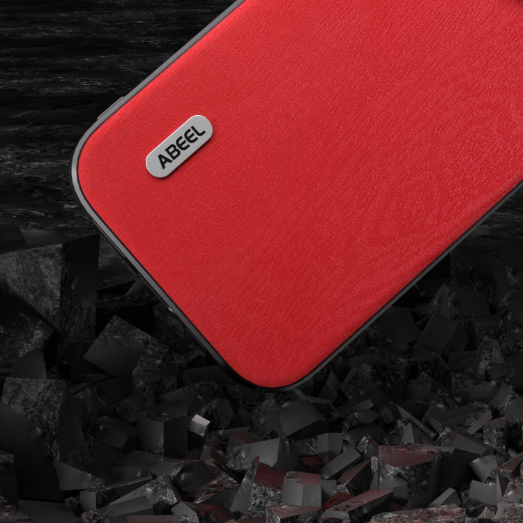 For iPhone 15 Pro ABEEL Wood Texture PU Phone Case(Red) - HoMEdemic™ 