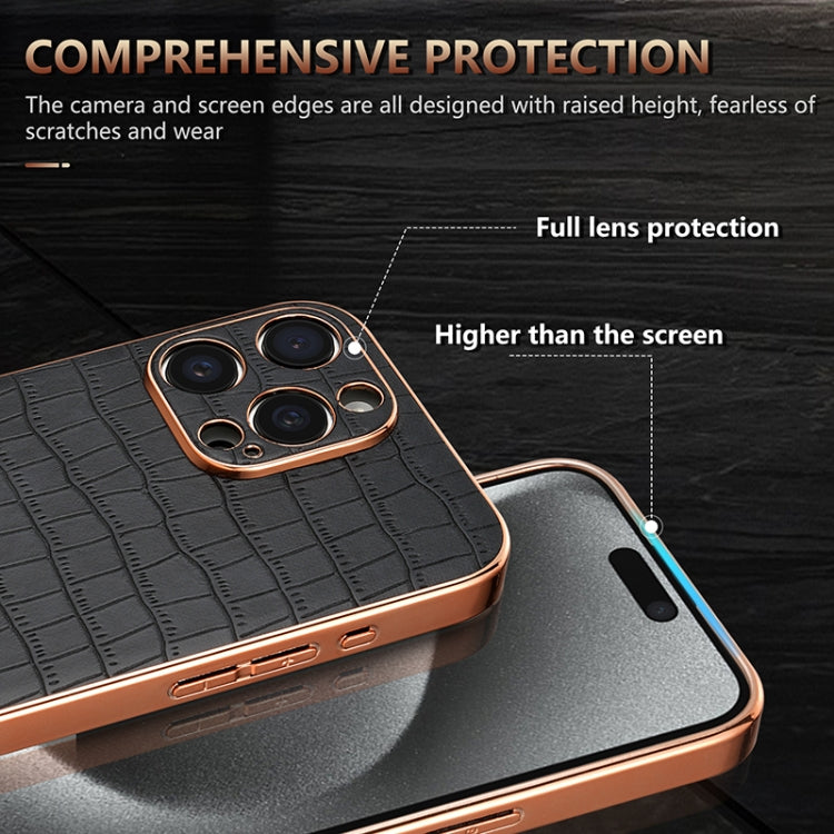 For iPhone 15 Pro AZNS Electroplated Frame Crocodile Texture Full Coverage Phone Case(Black) - HoMEdemic™ 