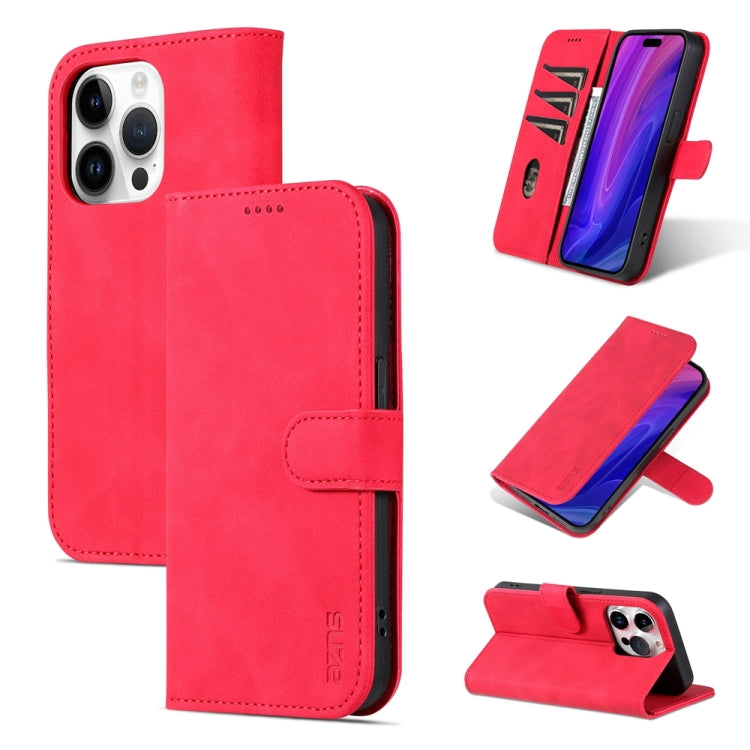 For iPhone 15 Pro AZNS Skin Feel Calf Texture Flip Leather Phone Case(Red) - HoMEdemic™ 