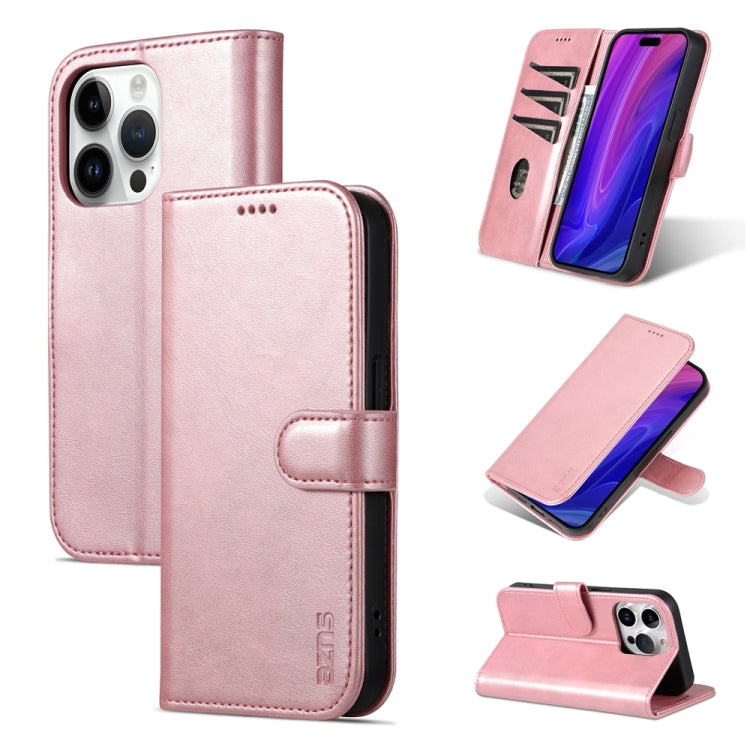 For iPhone 15 Pro AZNS Skin Feel Calf Texture Flip Leather Phone Case(Rose Gold) - HoMEdemic™ 