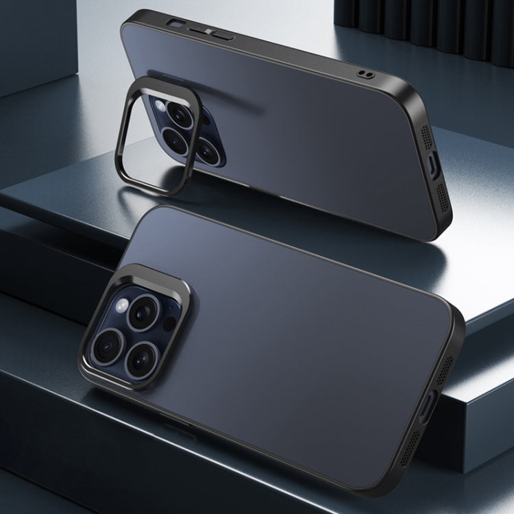 For iPhone 15 Pro Aluminum Alloy Lens Holder Frosted Skin-feel Phone Case(Grey) - HoMEdemic™ 
