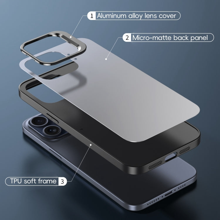 For iPhone 15 Pro Aluminum Alloy Lens Holder Frosted Skin-feel Phone Case(Silver) - HoMEdemic™ 