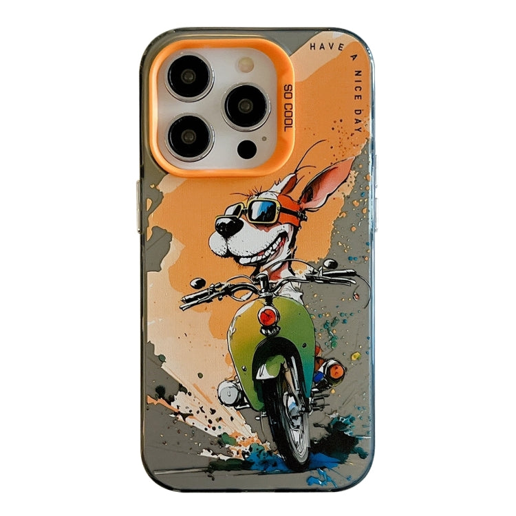 For iPhone 15 Pro Animal Pattern Oil Painting Series PC + TPU Phone Case(Bicycle Dog) - HoMEdemic™ 