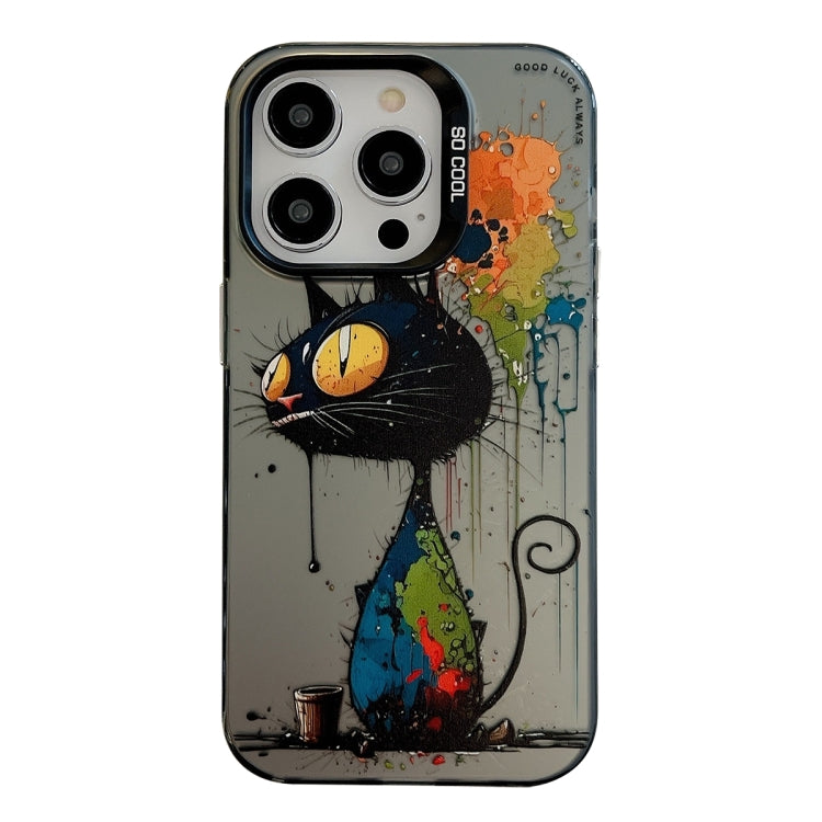 For iPhone 15 Pro Animal Pattern Oil Painting Series PC + TPU Phone Case(Black Cat) - HoMEdemic™ 
