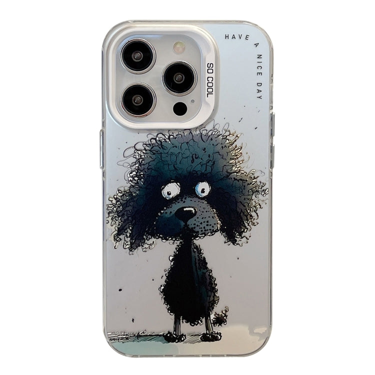 For iPhone 15 Pro Animal Pattern Oil Painting Series PC + TPU Phone Case(Black Dog) - HoMEdemic™ 