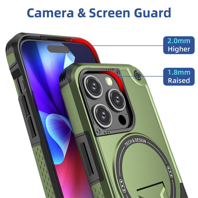 For iPhone 15 Pro Armor Magsafe Holder PC Hybrid TPU Phone Case(Army Green) - HoMEdemic™ 