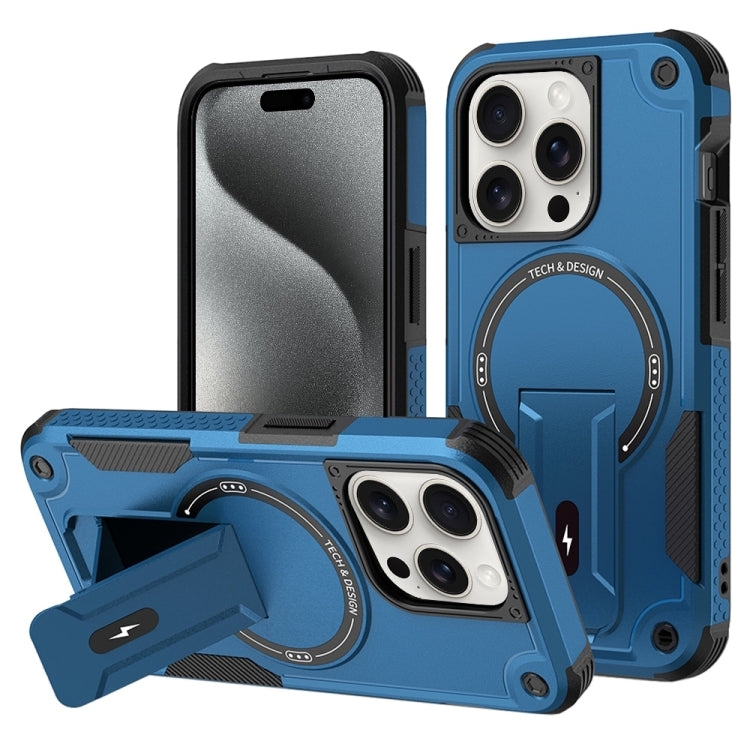 For iPhone 15 Pro Armor Magsafe Holder PC Hybrid TPU Phone Case(Dark Blue) - HoMEdemic™ 