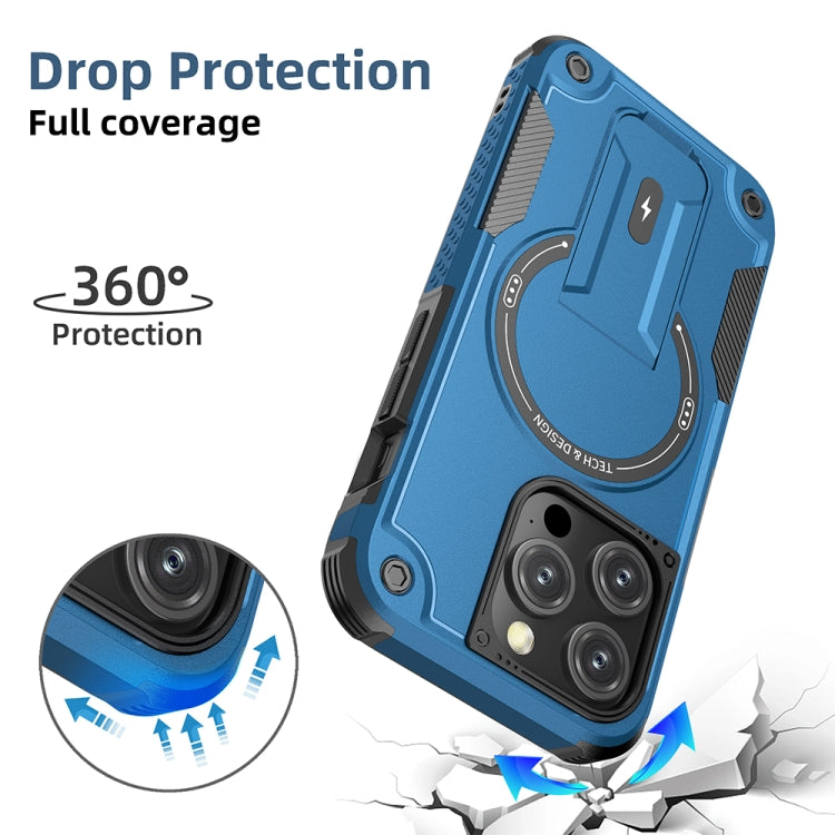 For iPhone 15 Pro Armor Magsafe Holder PC Hybrid TPU Phone Case(Dark Blue) - HoMEdemic™ 