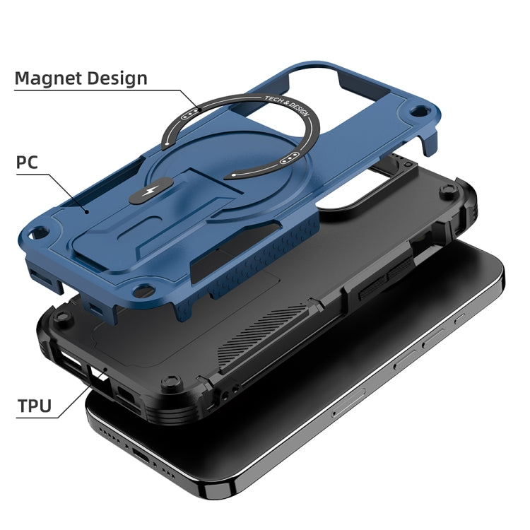 For iPhone 15 Pro Armor Magsafe Holder PC Hybrid TPU Phone Case(Dark Blue) - HoMEdemic™ 