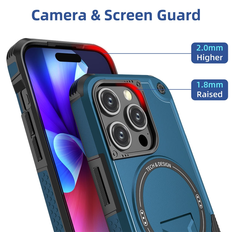 For iPhone 15 Pro Armor Magsafe Holder PC Hybrid TPU Phone Case(Dark Blue) - HoMEdemic™ 