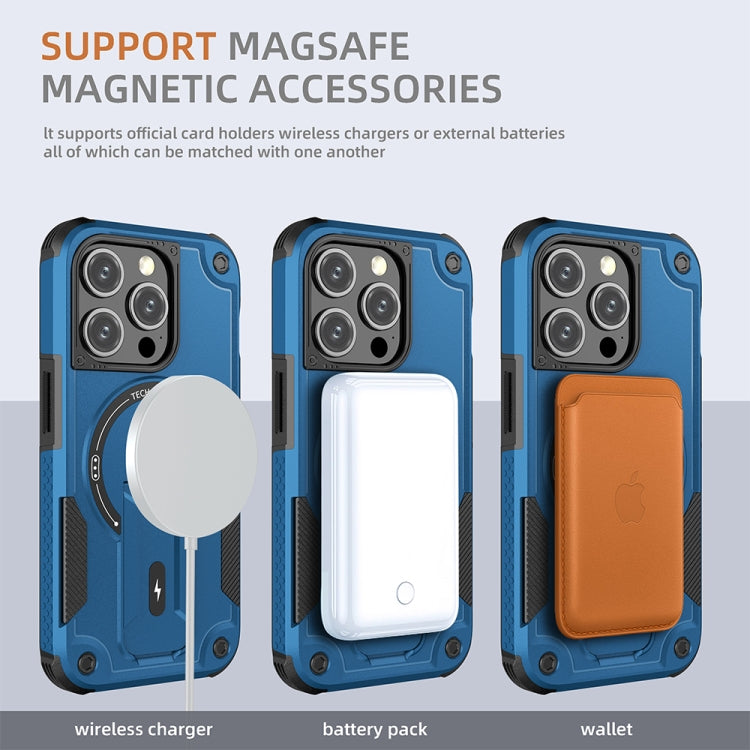 For iPhone 15 Pro Armor Magsafe Holder PC Hybrid TPU Phone Case(Dark Blue) - HoMEdemic™ 