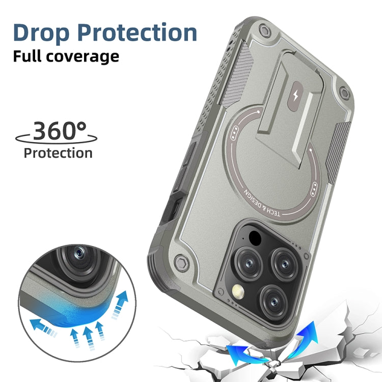 For iPhone 15 Pro Armor Magsafe Holder PC Hybrid TPU Phone Case(Grey) - HoMEdemic™ 