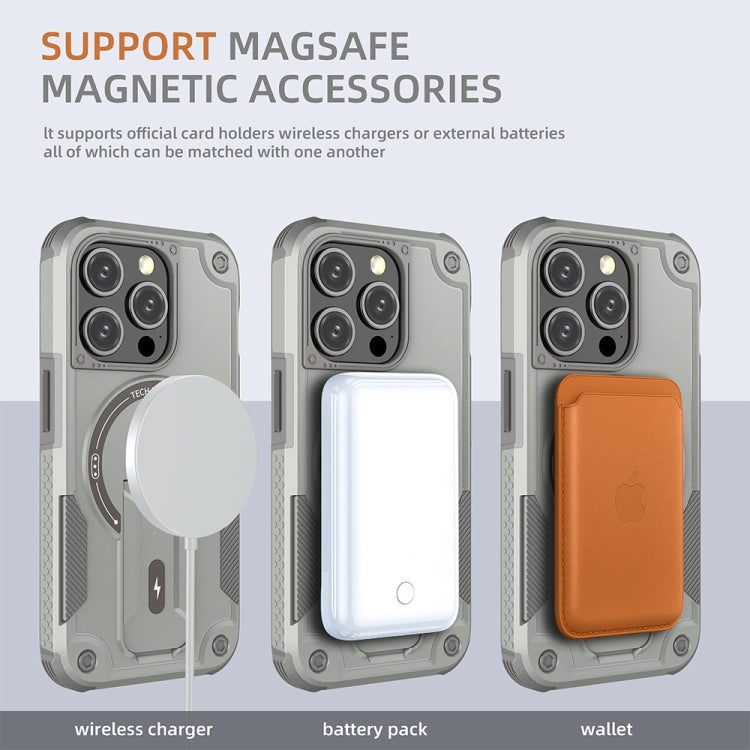 For iPhone 15 Pro Armor Magsafe Holder PC Hybrid TPU Phone Case(Grey) - HoMEdemic™ 