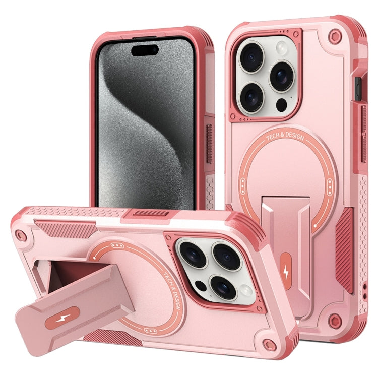 For iPhone 15 Pro Armor Magsafe Holder PC Hybrid TPU Phone Case(Pink) - HoMEdemic™ 