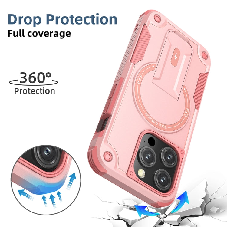 For iPhone 15 Pro Armor Magsafe Holder PC Hybrid TPU Phone Case(Pink) - HoMEdemic™ 