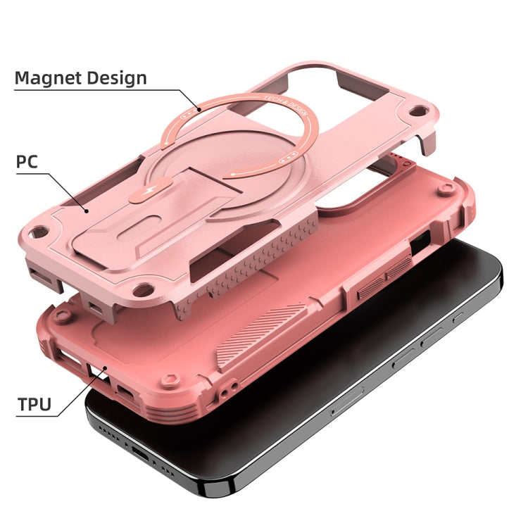 For iPhone 15 Pro Armor Magsafe Holder PC Hybrid TPU Phone Case(Pink) - HoMEdemic™ 