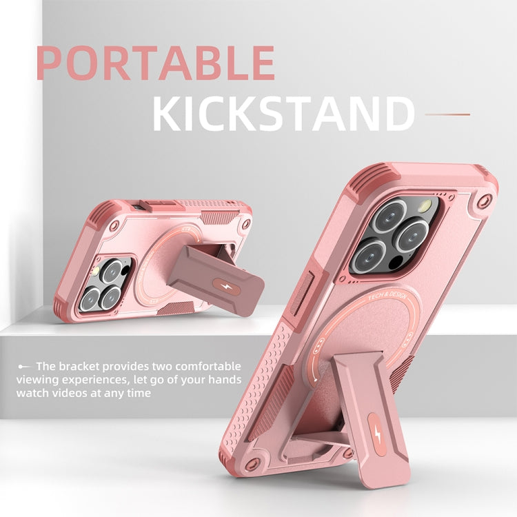 For iPhone 15 Pro Armor Magsafe Holder PC Hybrid TPU Phone Case(Pink) - HoMEdemic™ 
