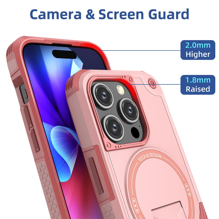 For iPhone 15 Pro Armor Magsafe Holder PC Hybrid TPU Phone Case(Pink) - HoMEdemic™ 