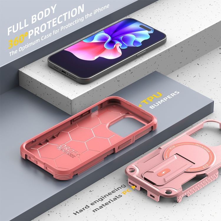 For iPhone 15 Pro Armor Magsafe Holder PC Hybrid TPU Phone Case(Pink) - HoMEdemic™ 
