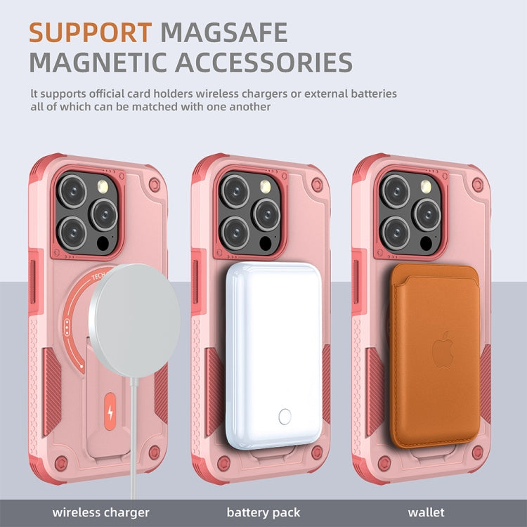 For iPhone 15 Pro Armor Magsafe Holder PC Hybrid TPU Phone Case(Pink) - HoMEdemic™ 