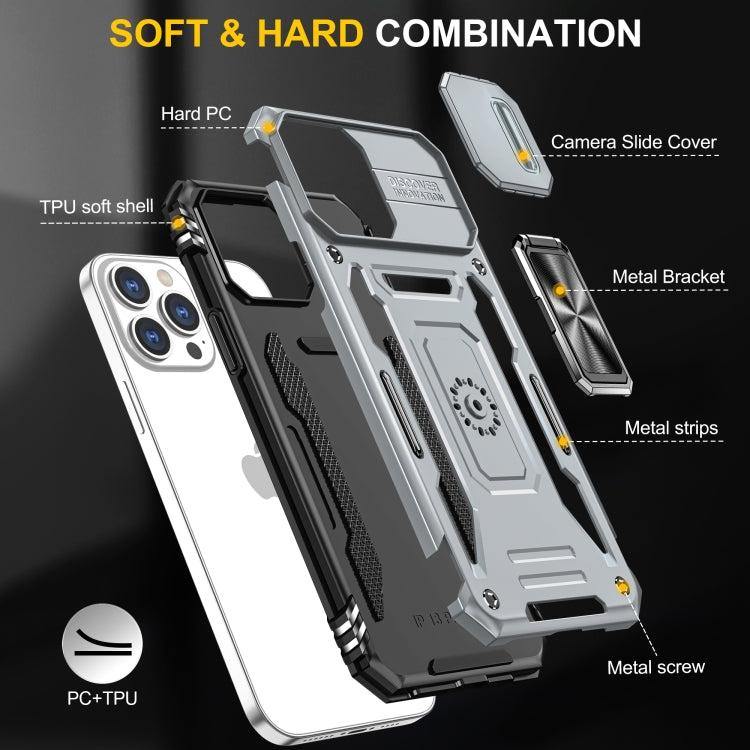 For iPhone 15 Pro Armor PC + TPU Camera Shield Phone Case(Grey) - HoMEdemic™ 