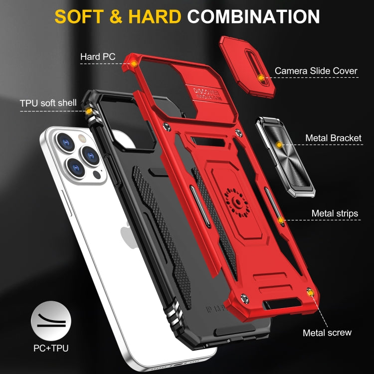 For iPhone 15 Pro Armor PC + TPU Camera Shield Phone Case(Red) - HoMEdemic™ 