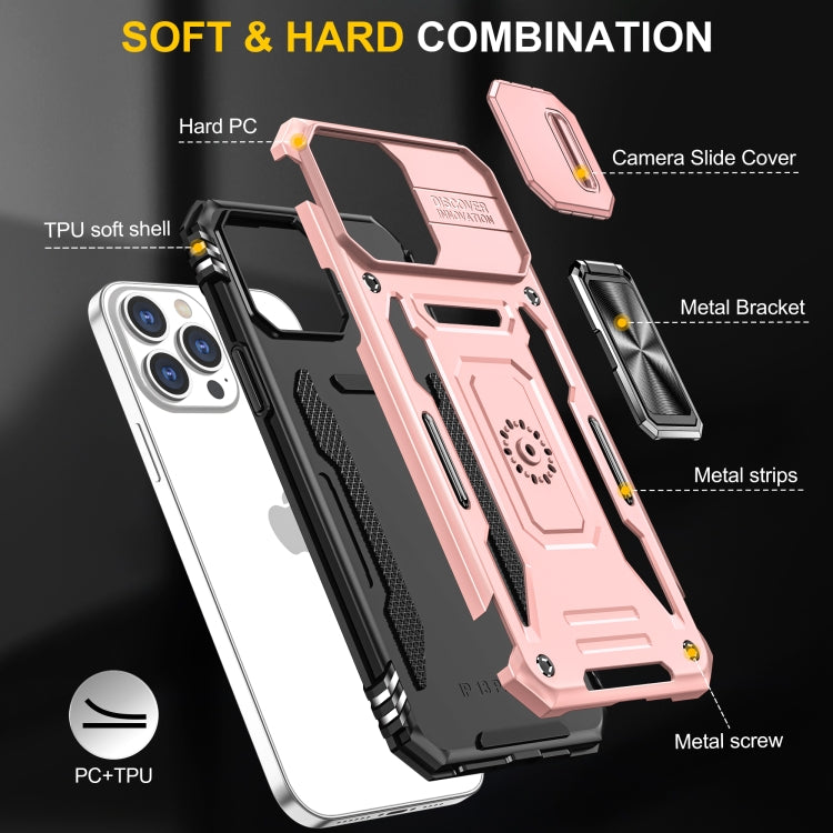 For iPhone 15 Pro Armor PC + TPU Camera Shield Phone Case(Rose Gold) - HoMEdemic™ 